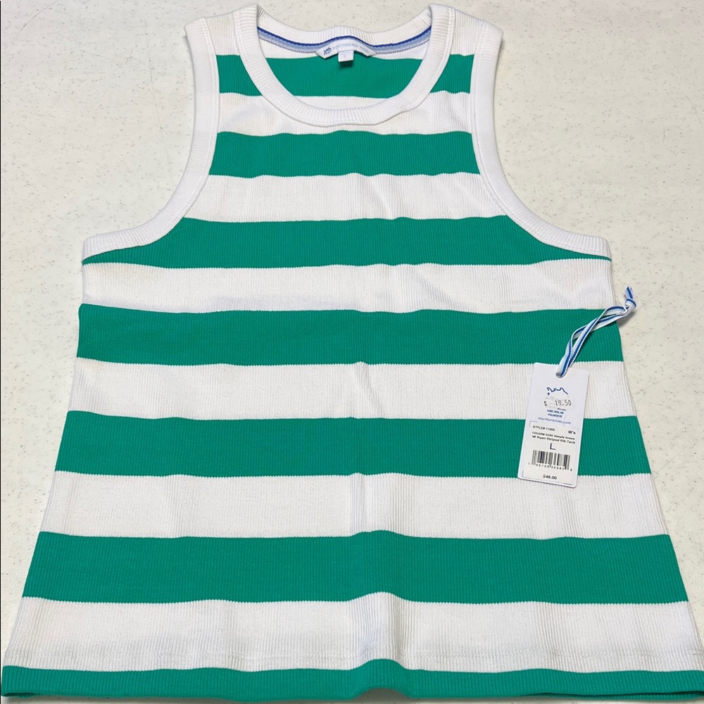 Southern Tide Green and White Striped Tank Top